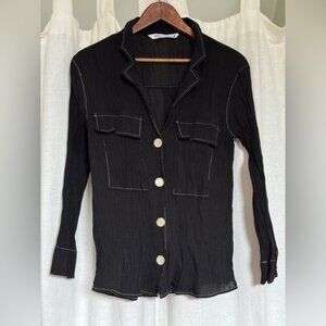 Zara Black Button-Down Shirt with White Stitching